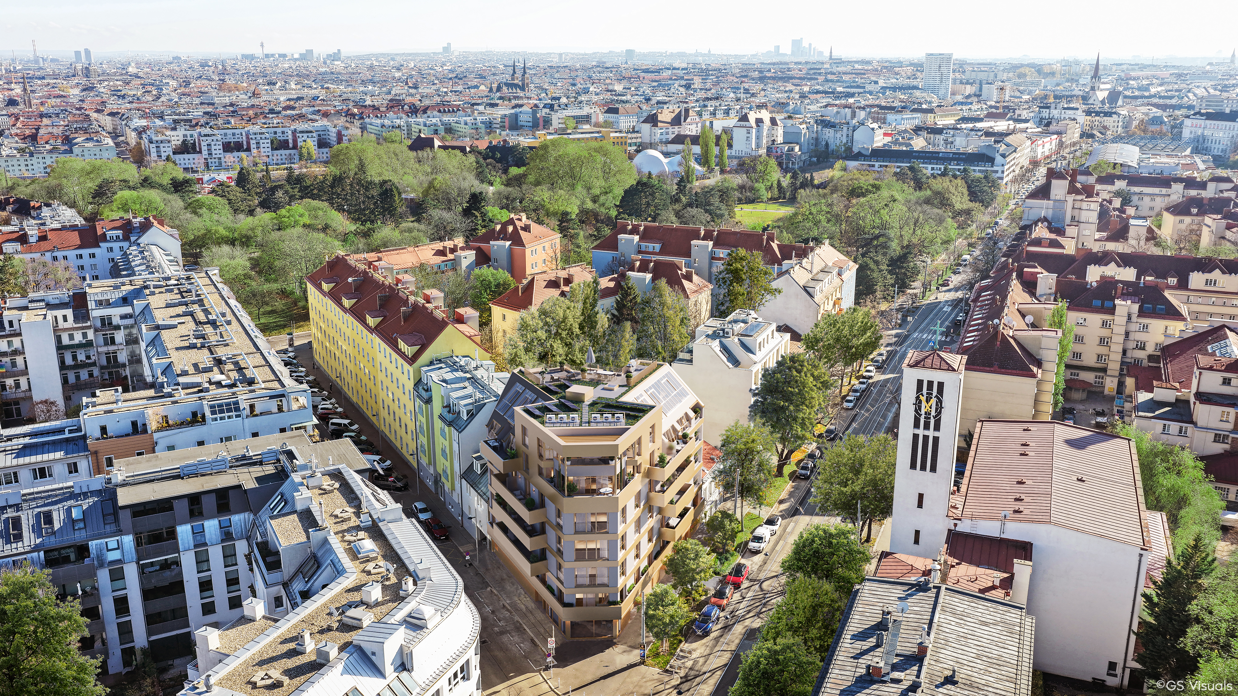 Luftaufnahme Sandleitengasse 68 Wien Ottakring mit Kongresspark
